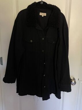 En Crème black distressed denim jacket